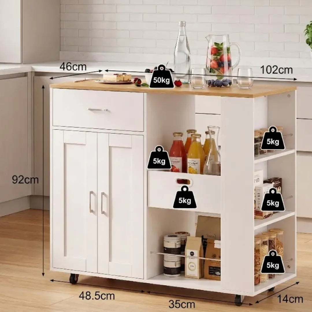 ilot de cuisine mobile modèle Alba infographie et dimensions