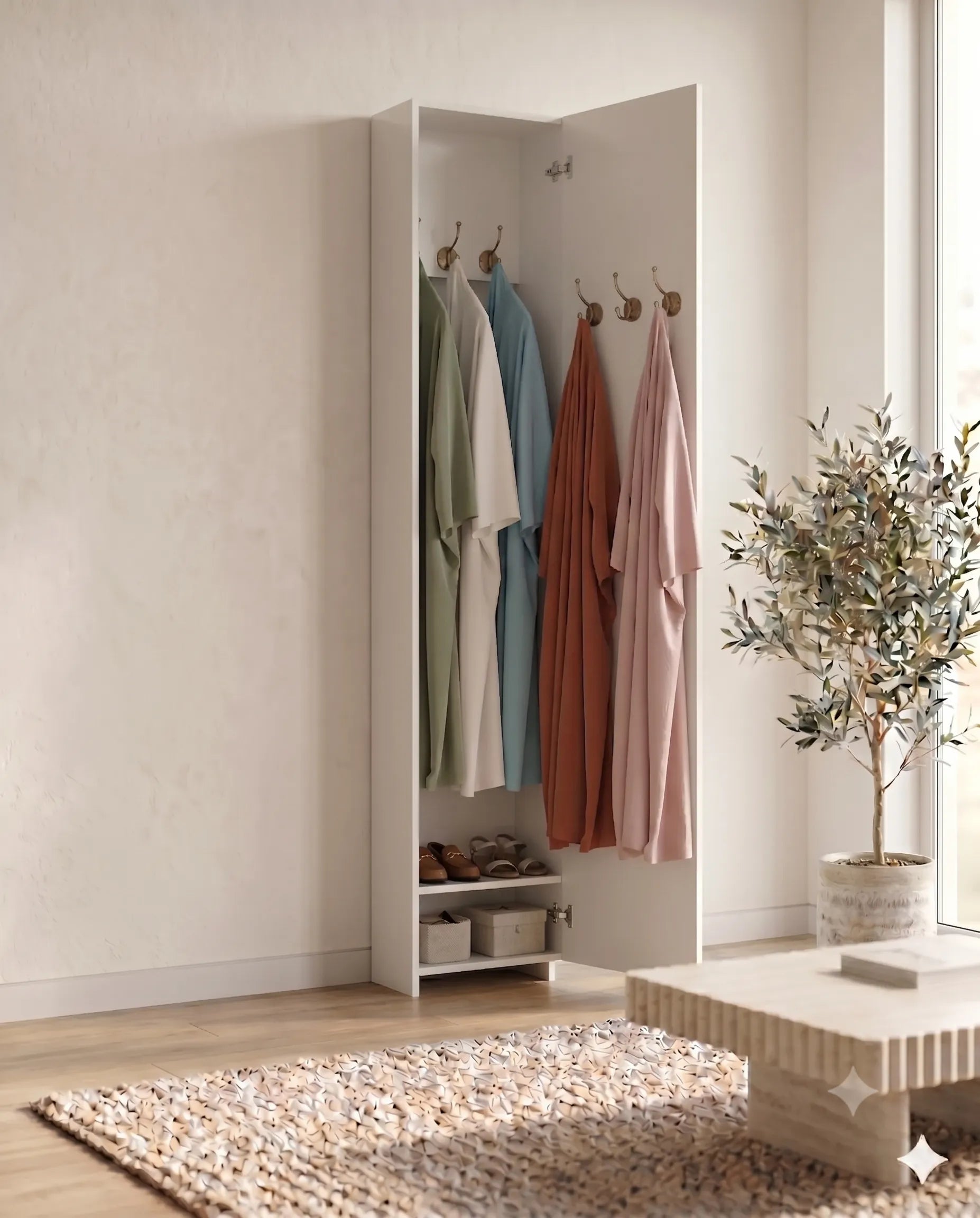 meuble Séléna variante avec patères pour Abayas couleur blanc