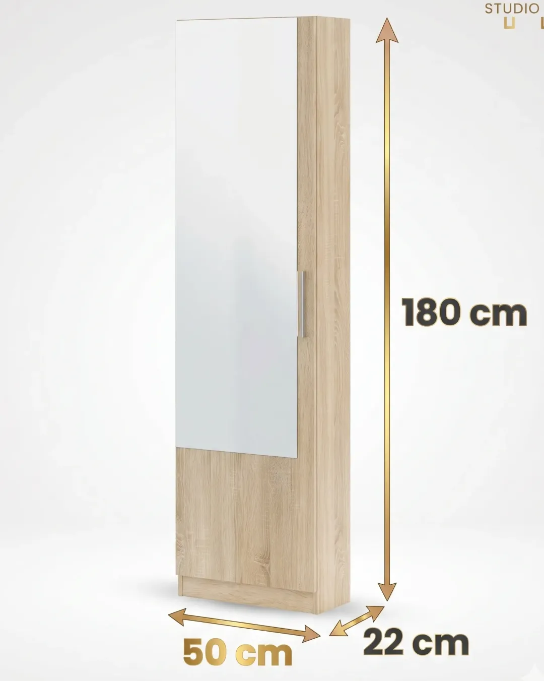 Séléna – Armoire à Chaussures Murale Extra-Plate 180cm avec Miroir Pleine Longueur, mesures