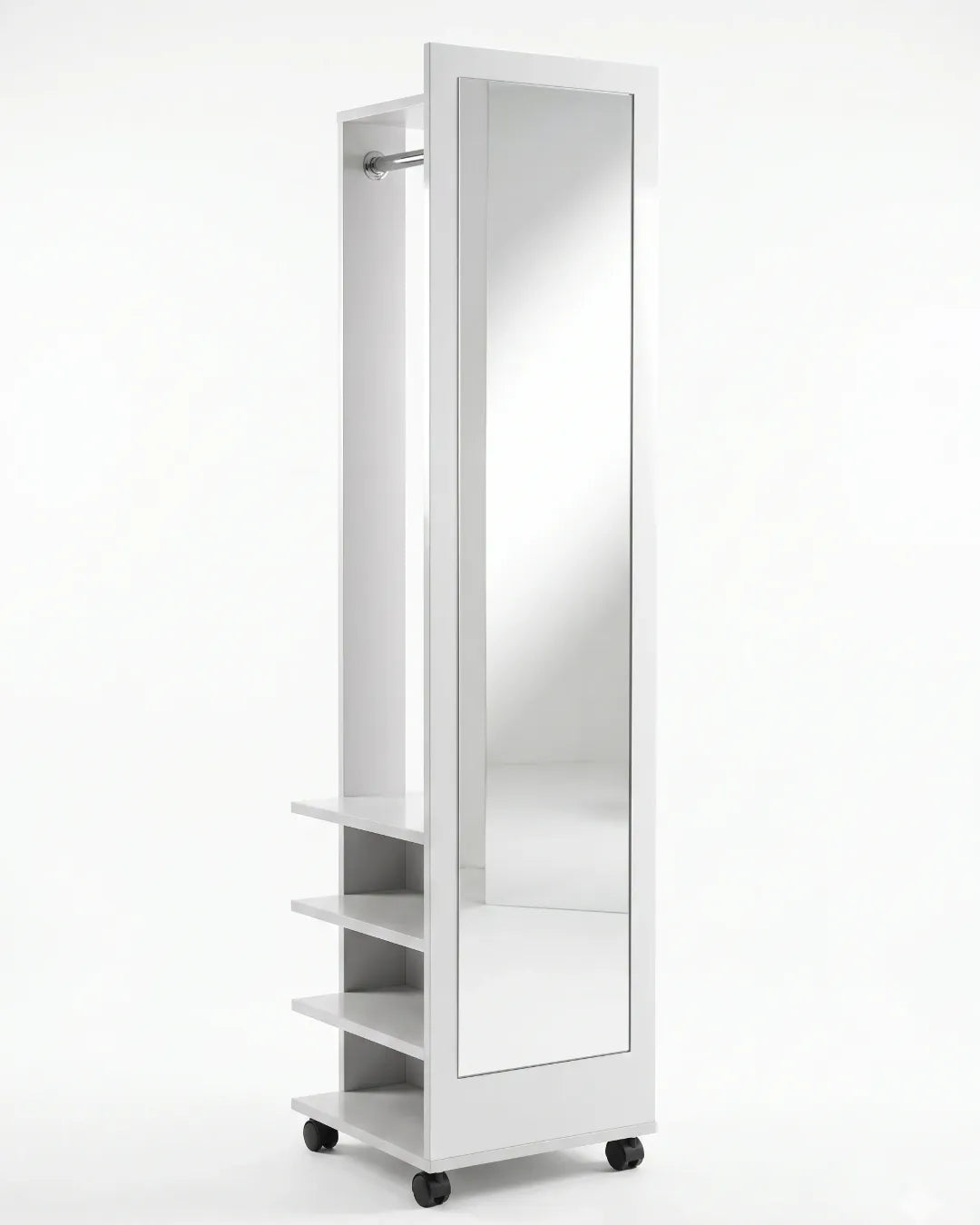 miroir pleine longueur rotatif avec penderie et étagères modèle Valéria couleur blanc