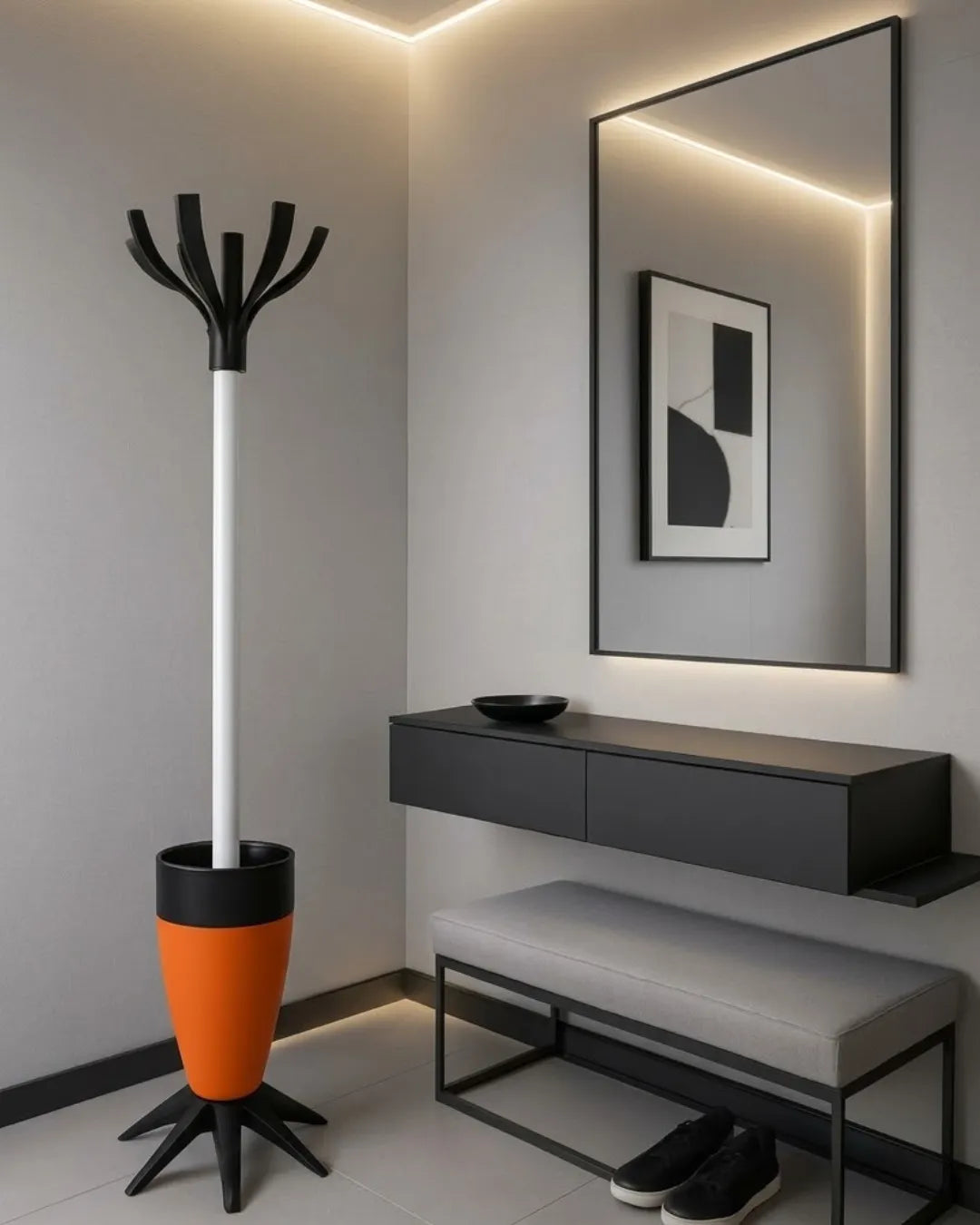 porte manteau Welcome ,orange , dans un hall de maison