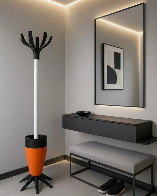 porte manteau Welcome ,orange , dans un hall de maison