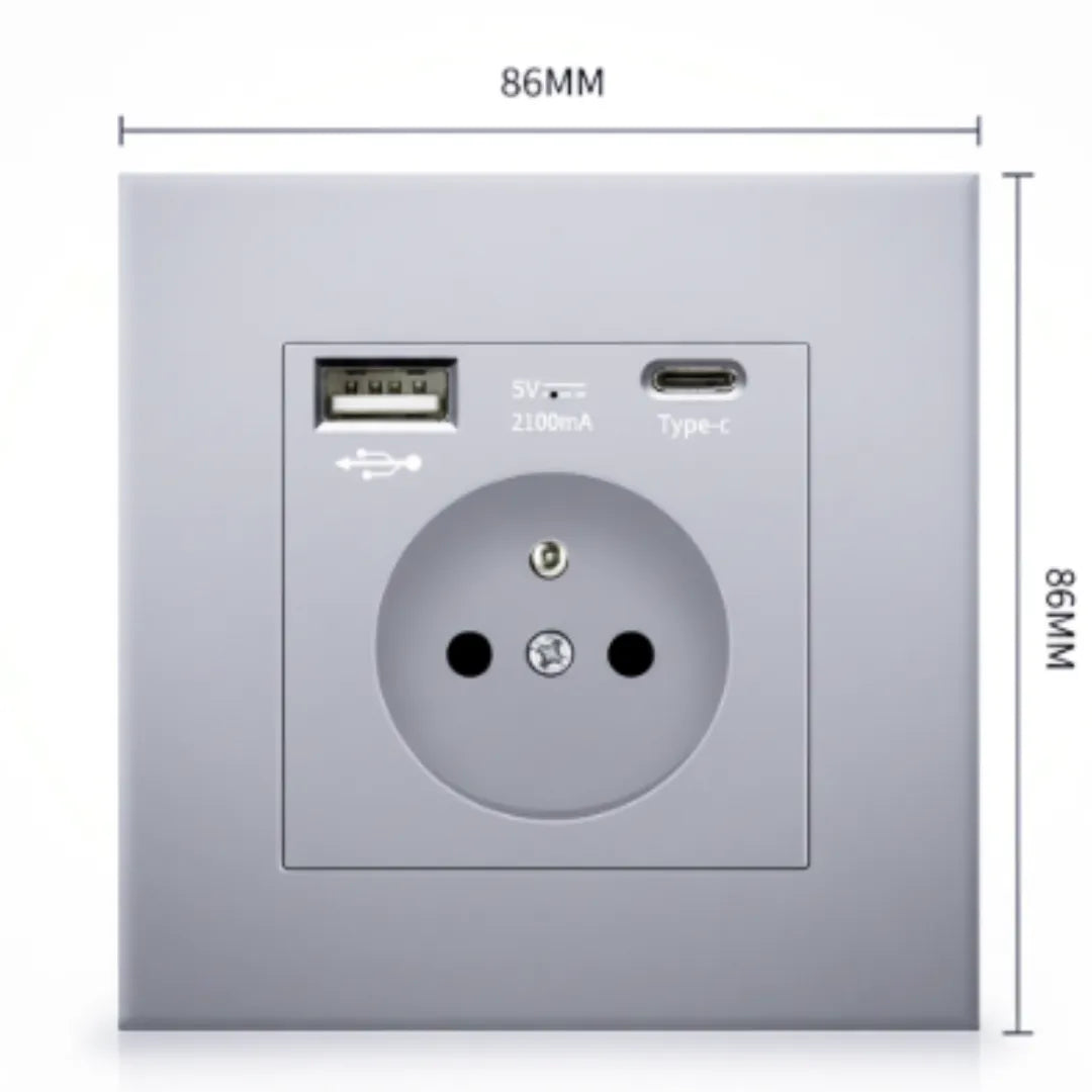 station de charge composée d'une prise et de deux ports USB à charge rapide
