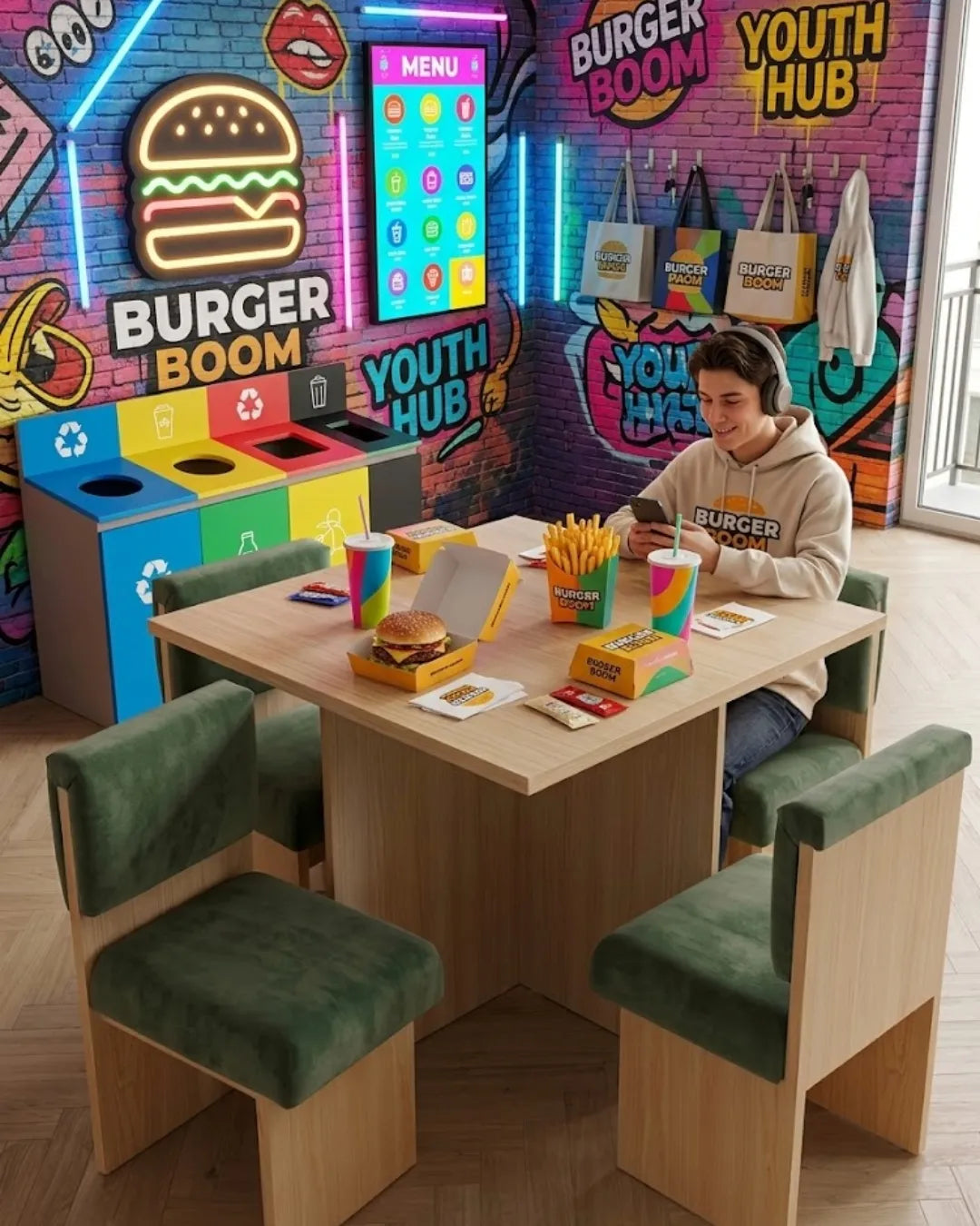 table à manger dans un restaurant rapide ou une salle de jeux pour jeunes