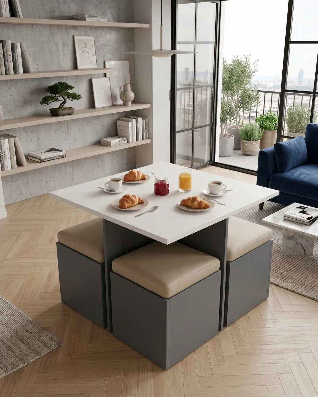 table à manger Milo ,couleur gris ,assise crème