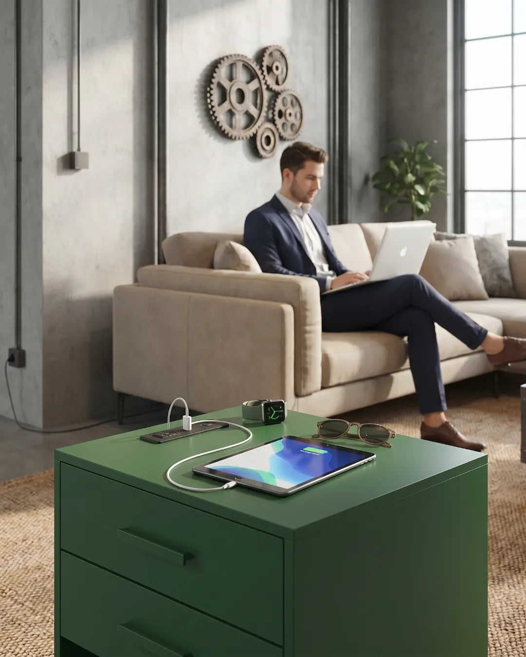 table appoint Kube couleur vert dans un salon