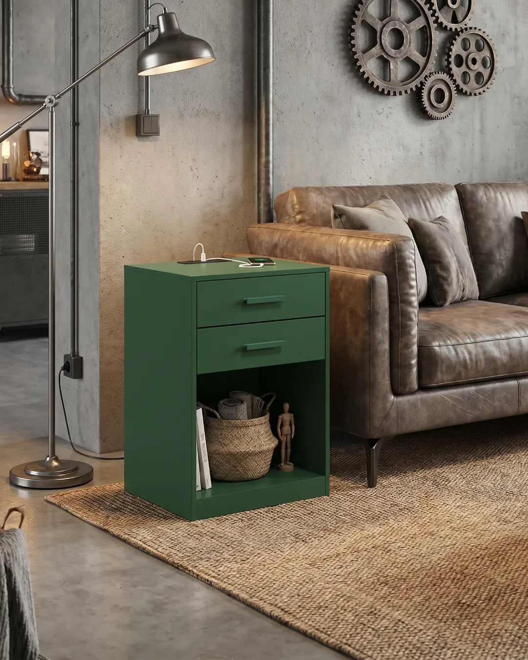 table Kube en bout de canapé dans un salon couleur vert