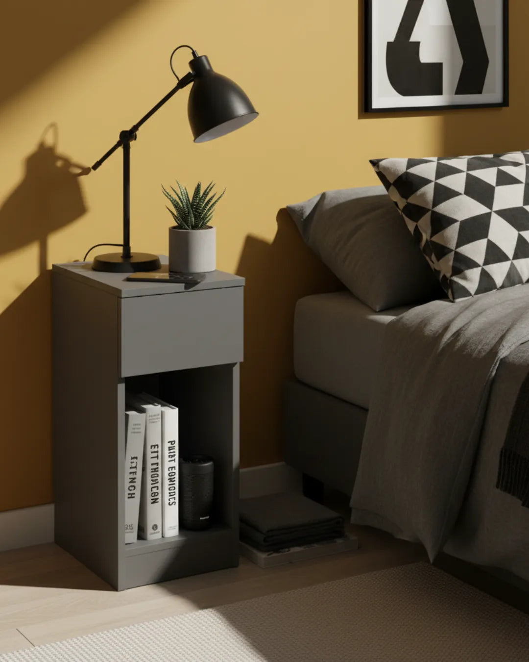 Linea – Table de Chevet Ultra-Slim Connectée avec Tiroir et Station de Charge