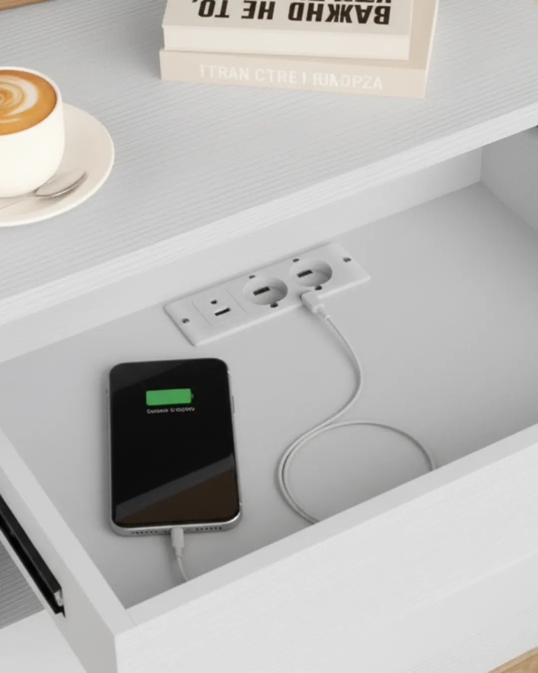 station de charge pour téléphone dans le tiroir de la table d'appoint Orion