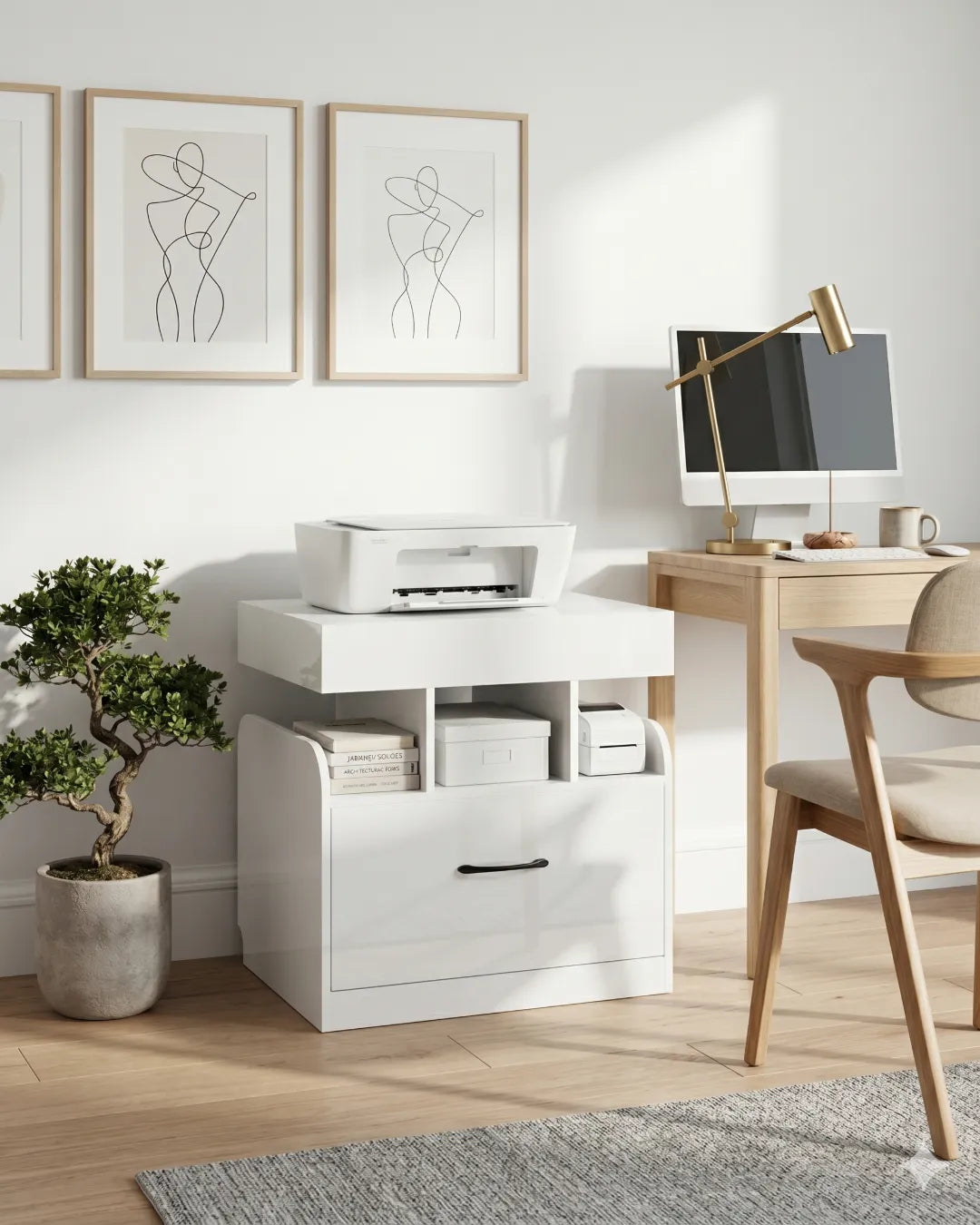 table de chevet et d'appoint Orion de couleur blanc dans un bureau d'appartement