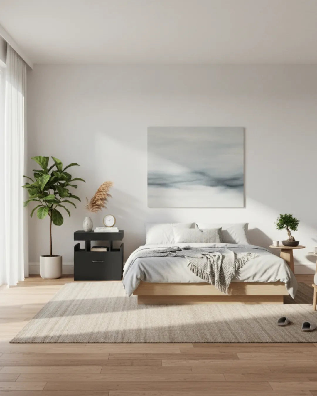 table de chevet et d'appoint  Orion couleur noir dans une chambre à coucher