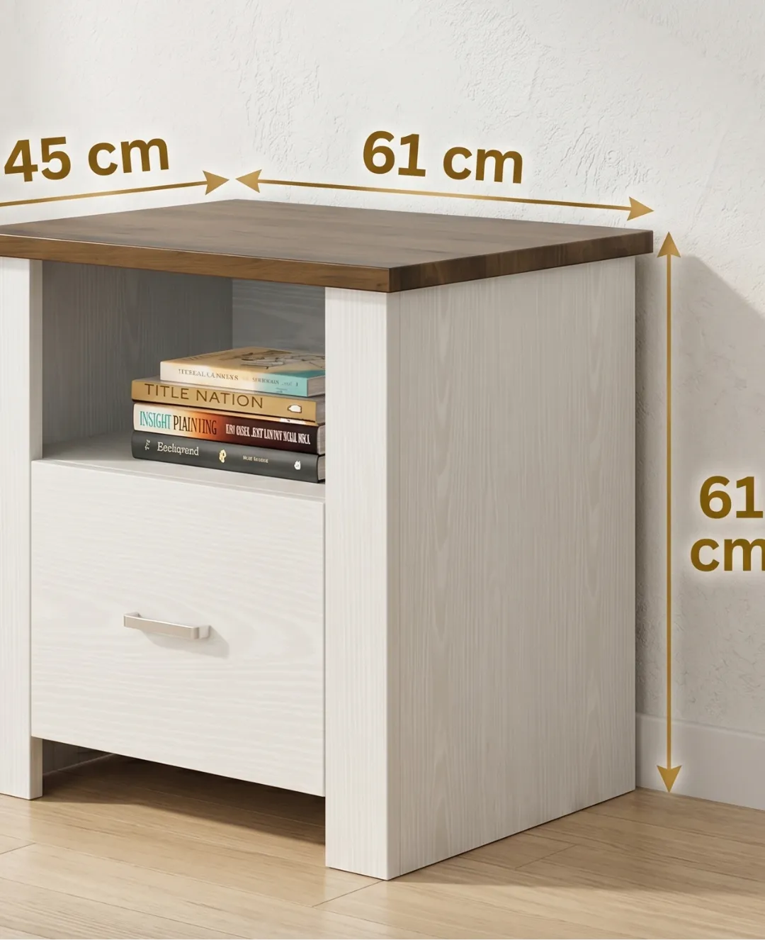 table de chevet en bois Harper image d'infographie et dimensions